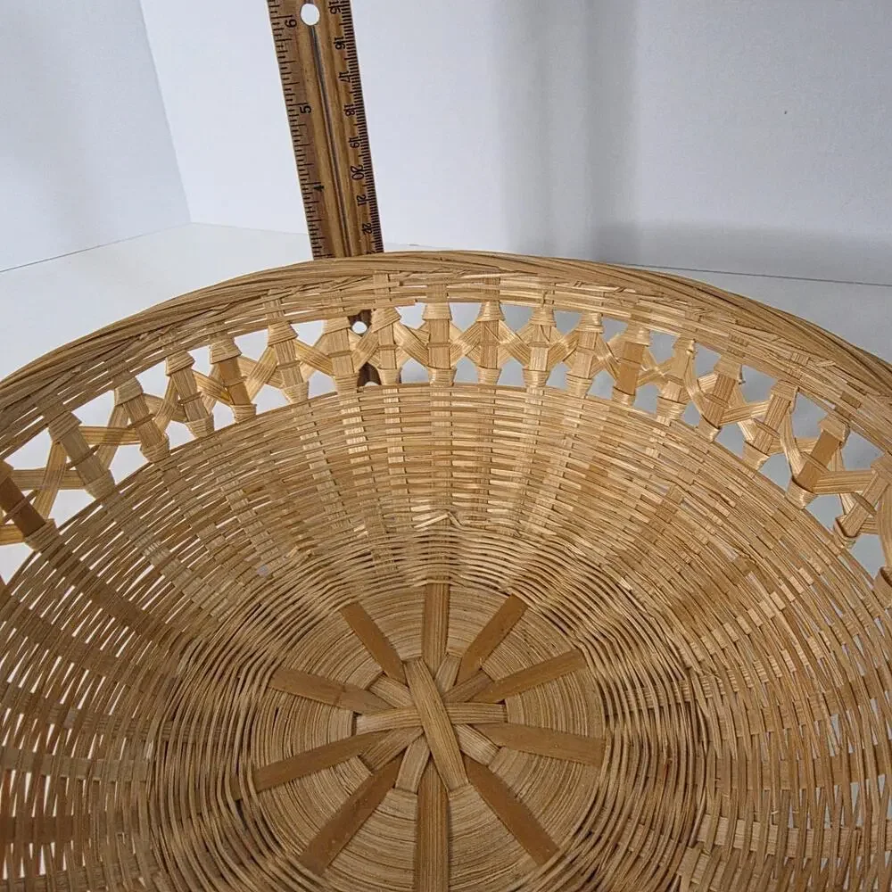 Natural Woven Wicker Basket 10in Round Boho Farmhouse Bread Fruit Decor